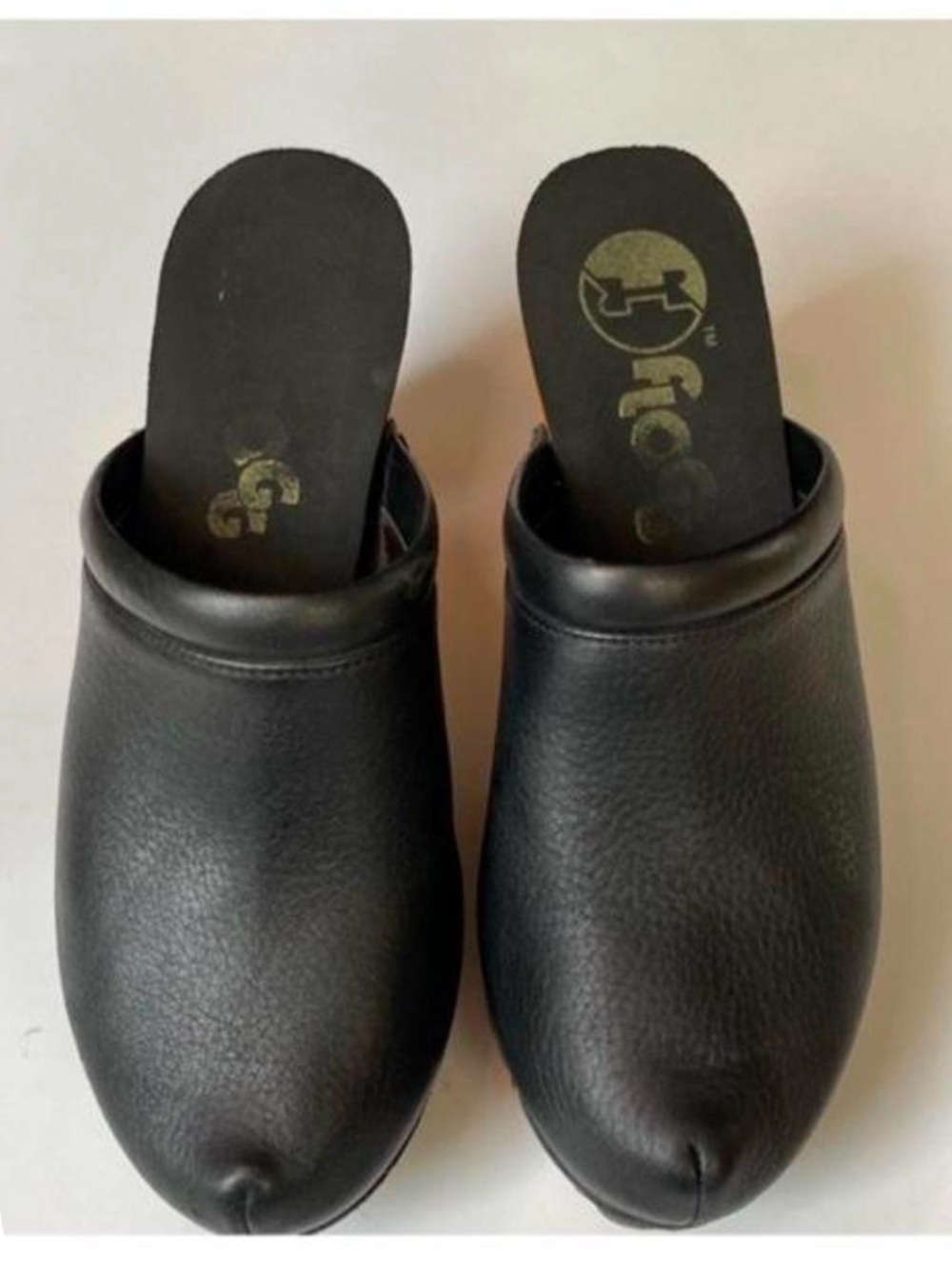 Flogg Black Leather Clog Mules